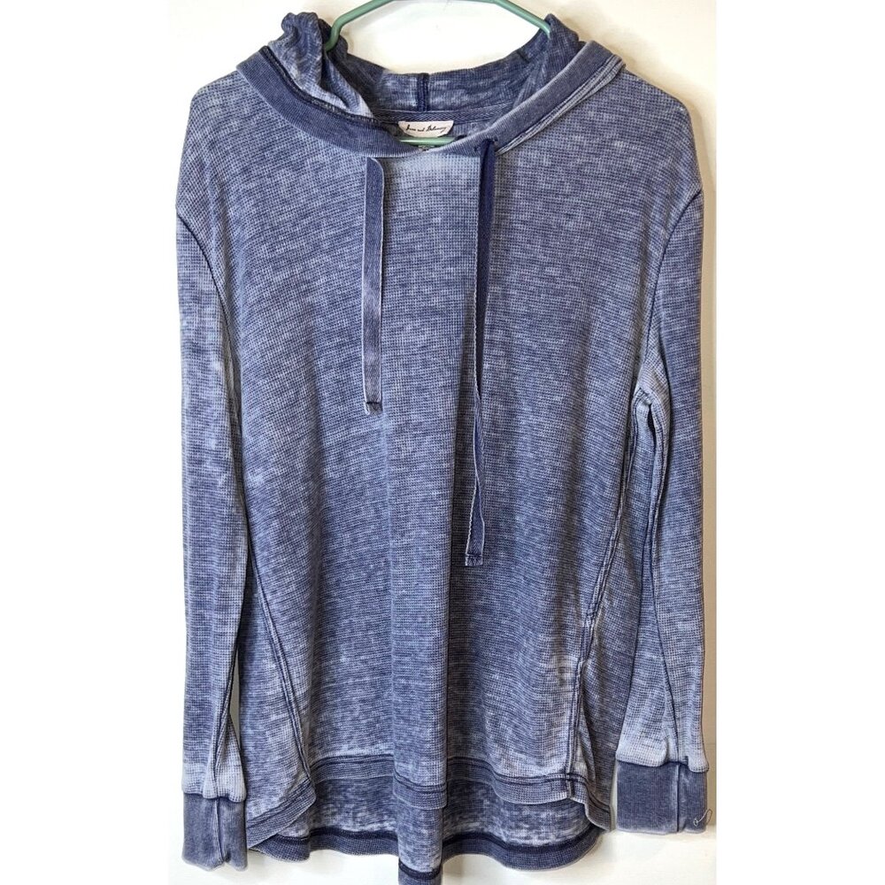 Jane & Delancey Blue Waffle Knit Hoodie Sweatshirt Medium Cotton/Polyester